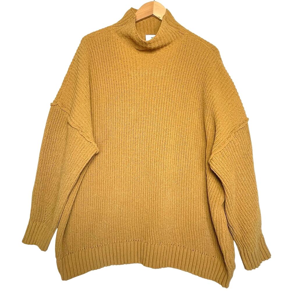 AERIE Women’s Oversized Chunky Chenille Knit Mock Neck Mustard Sweater - Picture 1 of 3
